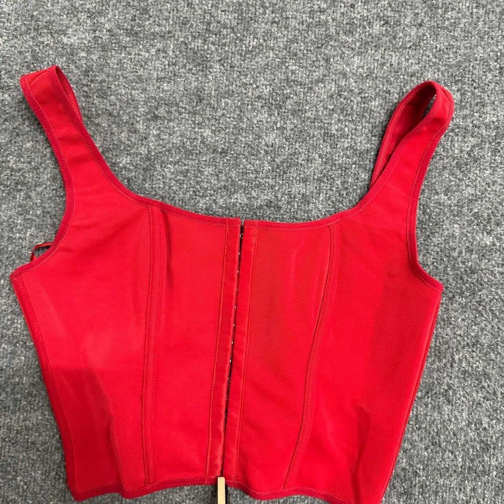 Unbranded Corset Top Womens Size M Red Lace Up Back Hook Eye Mesh Cropped Top